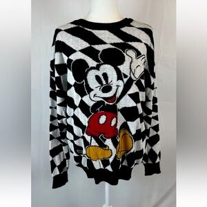 Disney Mickey Mouse Woman’s Knit Sweater Black & White Graphic Pullover Size M